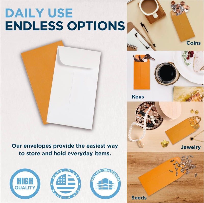 GUARDIAN 500 Guardian #3 Paper Coin Envelopes - Blank Small Envelopes for Coins, Receipts, Stamps, Small Parts Storage, & More â€“ 2-1/2â€ x 4-1/4â€ Cash Envelopes â€“ Gummed Flap Gift Card Holder Envelopes - Image 4